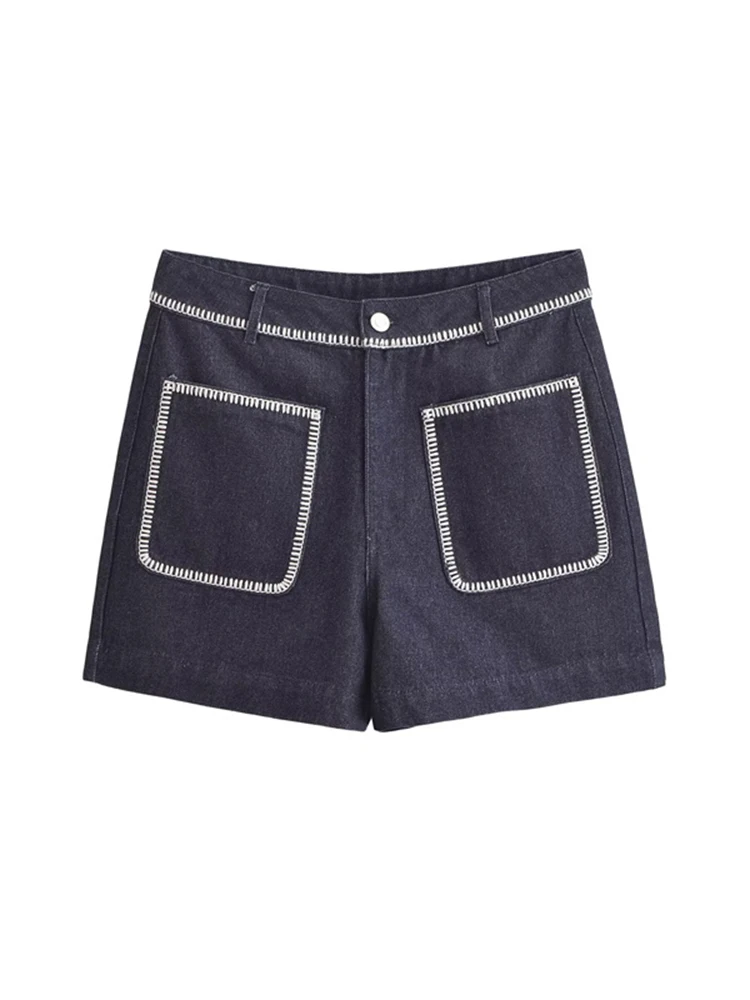 

European American Style Denim Shorts Fashionable Temperament Simple Embroidery Denim Shorts Versatile Women's Clothing 2025