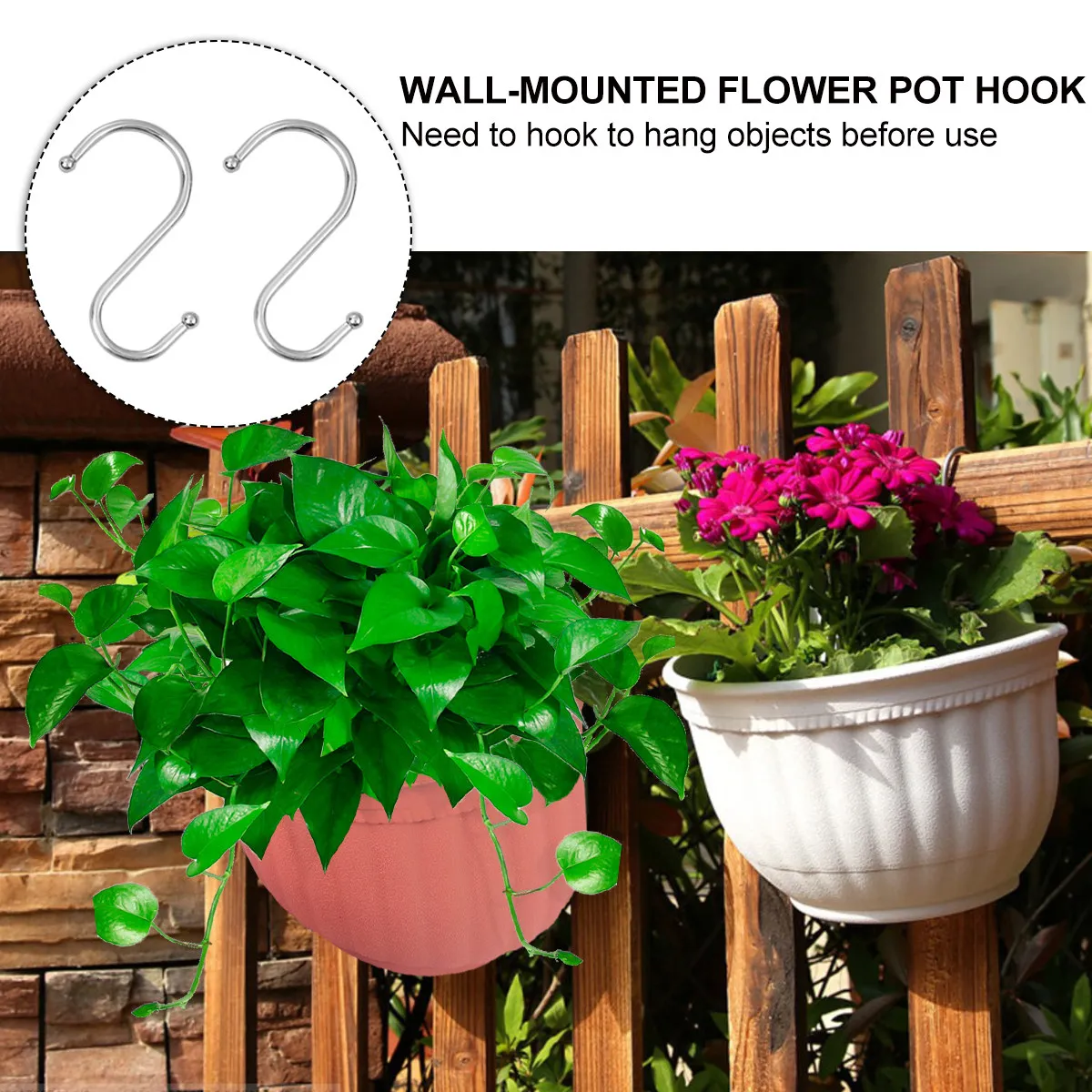 Semi-Circular Imitation Pattern Wall Mounted Flower Pot Hanging Pot with Tray for Indoor Outdoor Plant Holder