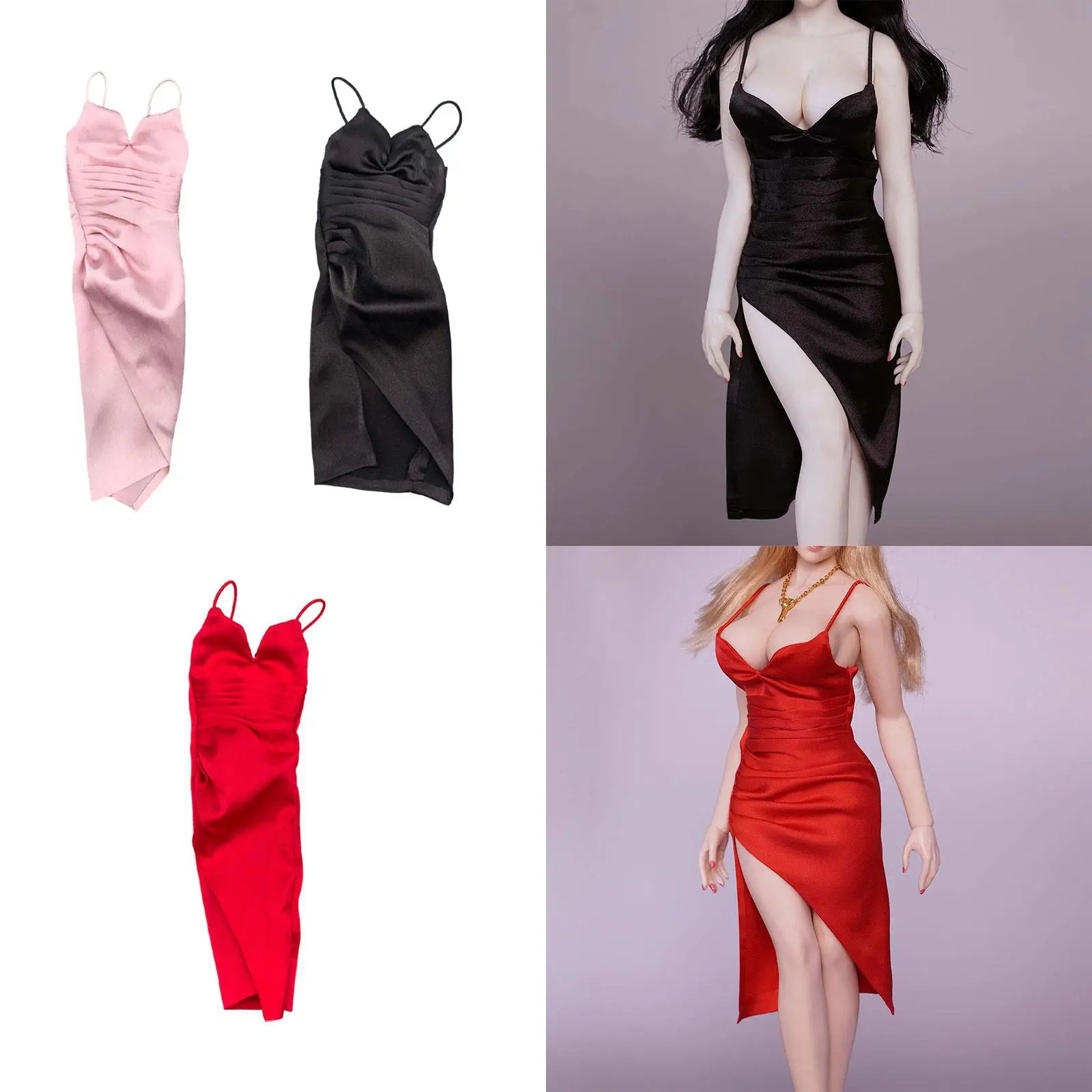 1/6スケール 女性用コスチューム ディープVネック ノースリーブ ドール服 ミニチュア クラブ ナイトアウト ドレス 12インチ アクションフィギュア ボディ用