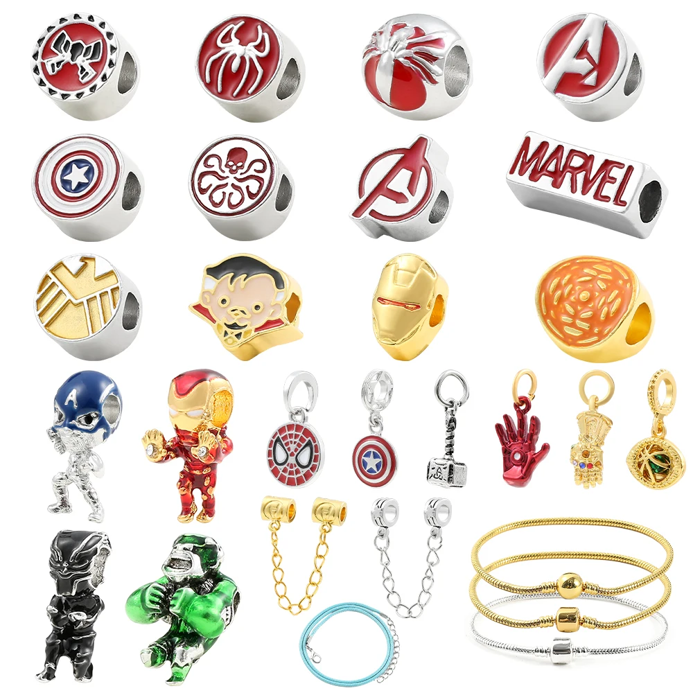 Marvel Bracelet Charms Beads Diy Pendant Disney Avengers Iron Man Spiderman Charms for Hand Making Jewelry Accessories Wholesale