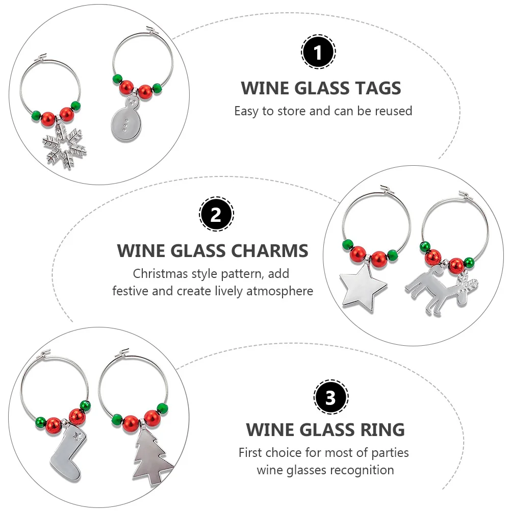 

6Pcs Fashionable Delicate Zinc Alloy Wine Glass Cup Rings Party Goers Christmas Family Gathering Glass Pendant Ornaments