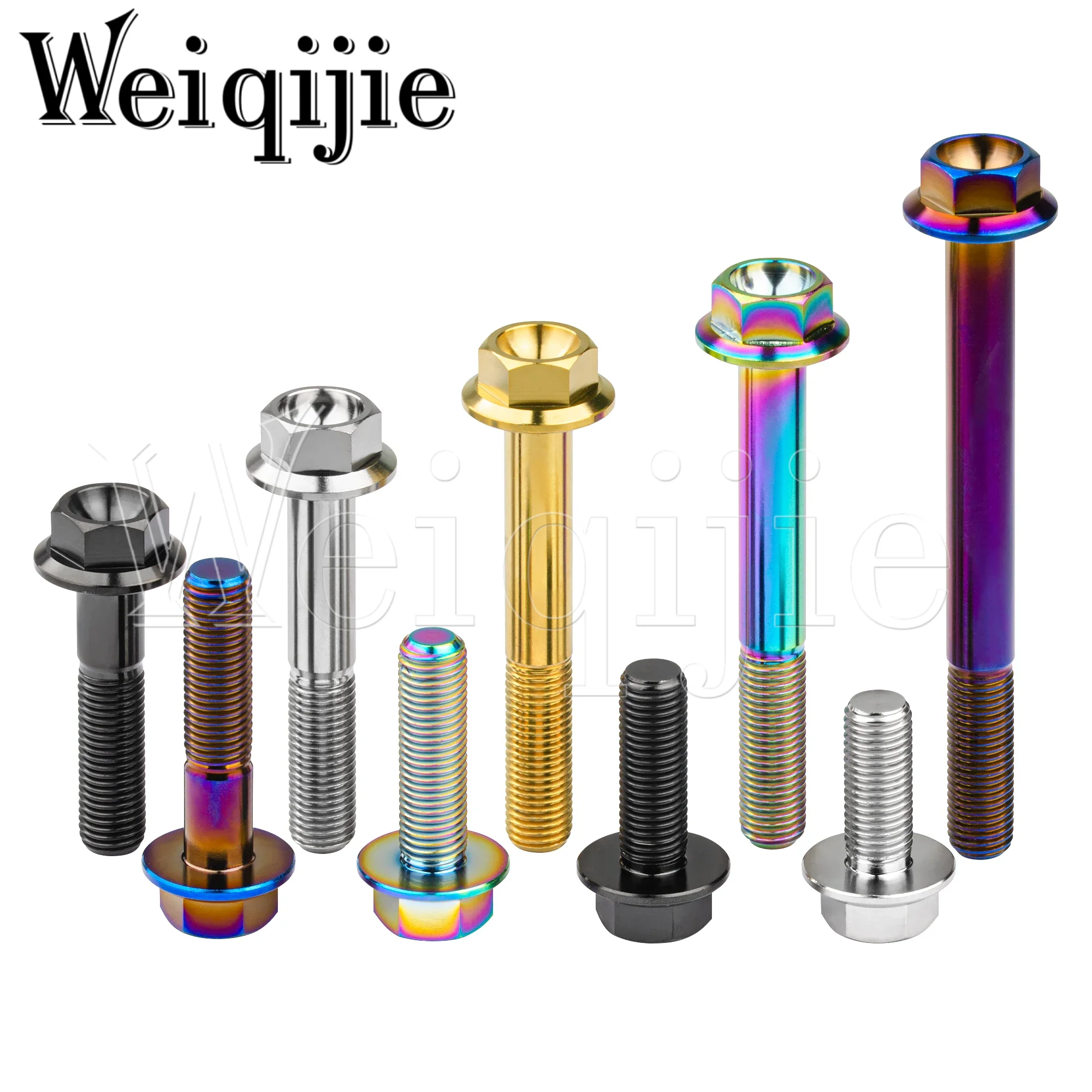 Weiqijie 6pcs Titanium Bolt M10X20 25 30 35 40 45 50 55 60 65 70 75 80 100m Pitch 1.25mm Hexagonal Socket Flange Screw Fasteners