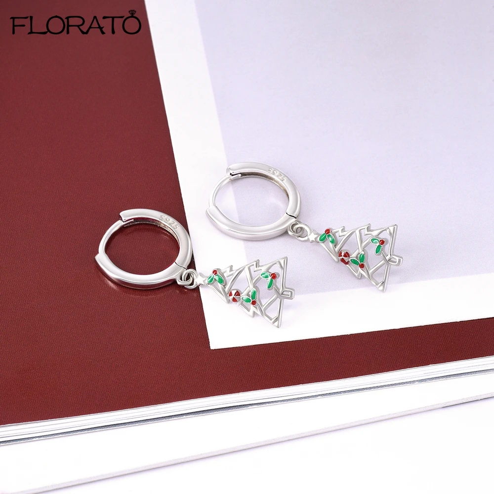 Pendientes de Navidad rojos de moda, pendientes colgantes de árbol de Navidad/copo de nieve con aguja de Plata de Ley 925, joyería fina para fiesta, regalo