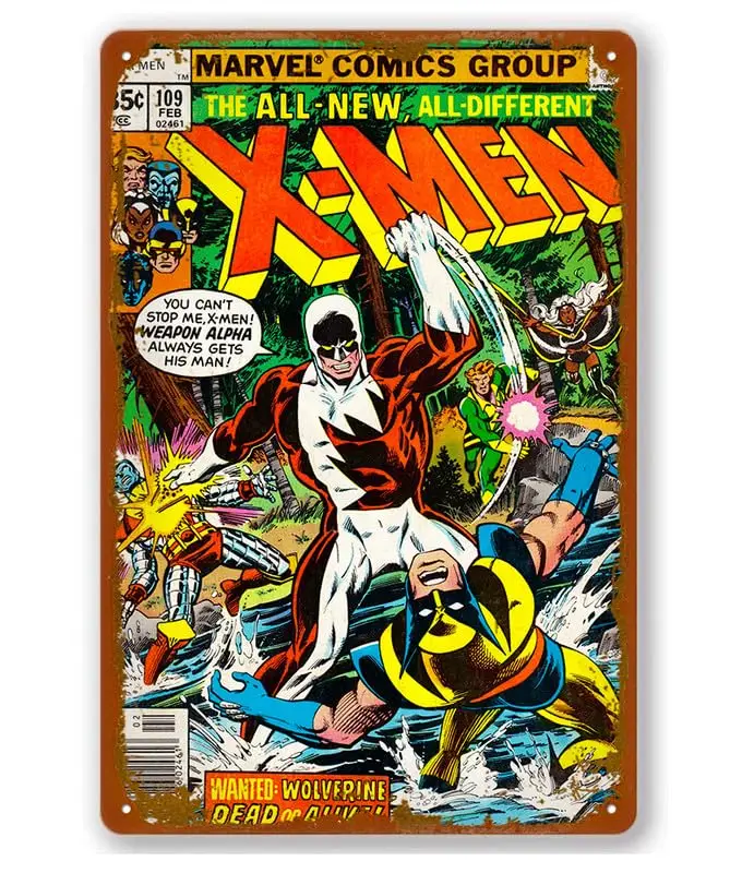 X-Men Issue 109 Vs Weapon Guardian Comic Book Vintage Metal Tin Signs Aluminium Signs Modern Wall Decoration For Bedroom Office