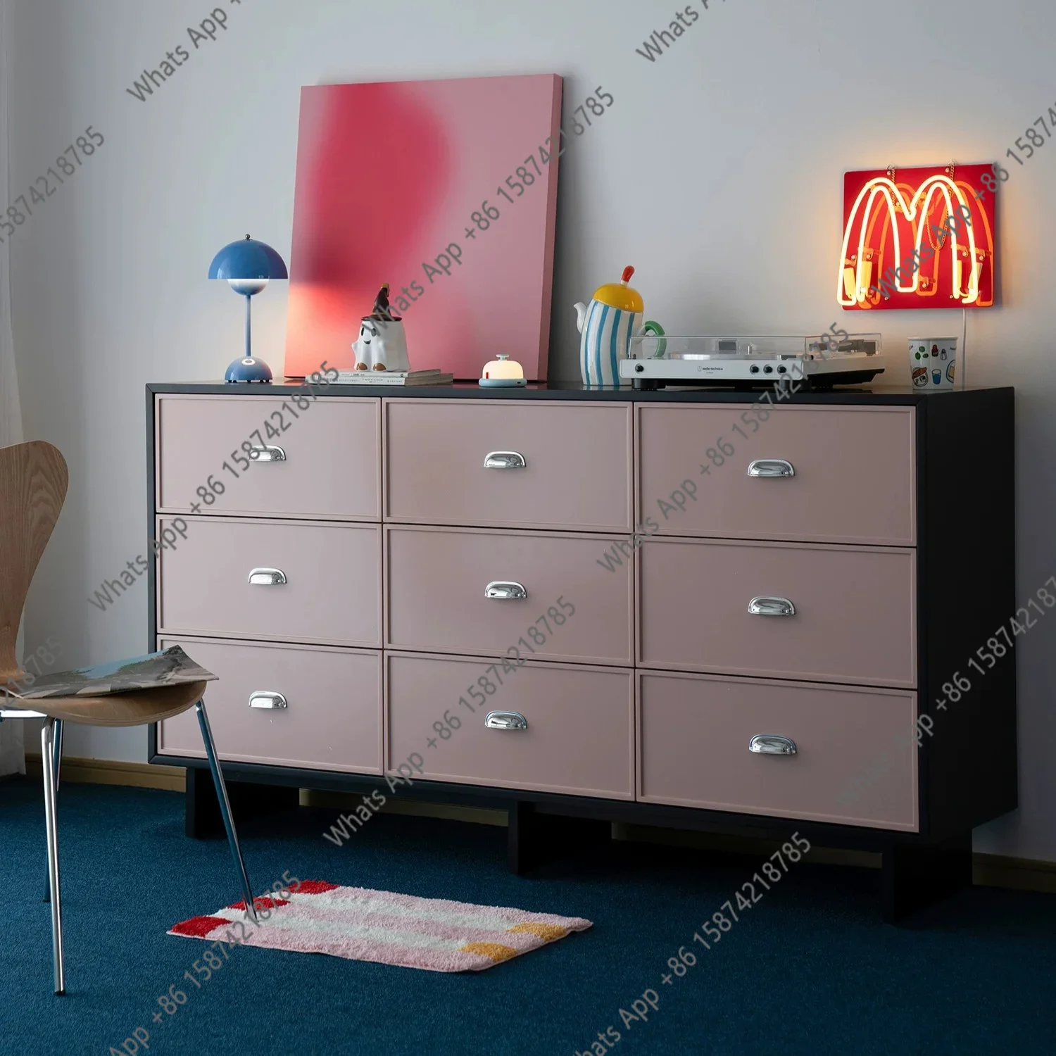 N65 Nine chest cabinet Korean dopamine pink living room storage side cabinet entrance cabinet