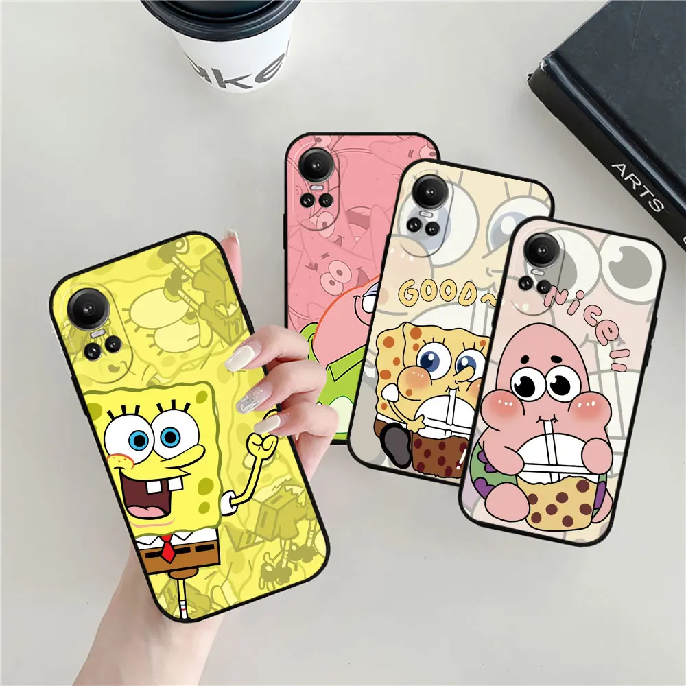 Cartoon Cute S-Spongebob Patrick Star Phone Case For OPPO Reno 11 11F 10 8 8T 7 7Z 6 6Z 5 4 3 2F Z ACE Pro Plus Black Soft Cover