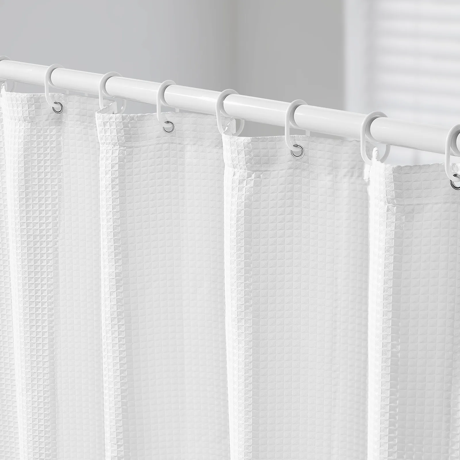 SucceBuy White Fabric Shower Curtain Polyester Machine Washable Water Repellent 72x72 in with Rust-Resistant Hooks for Bath Tubs