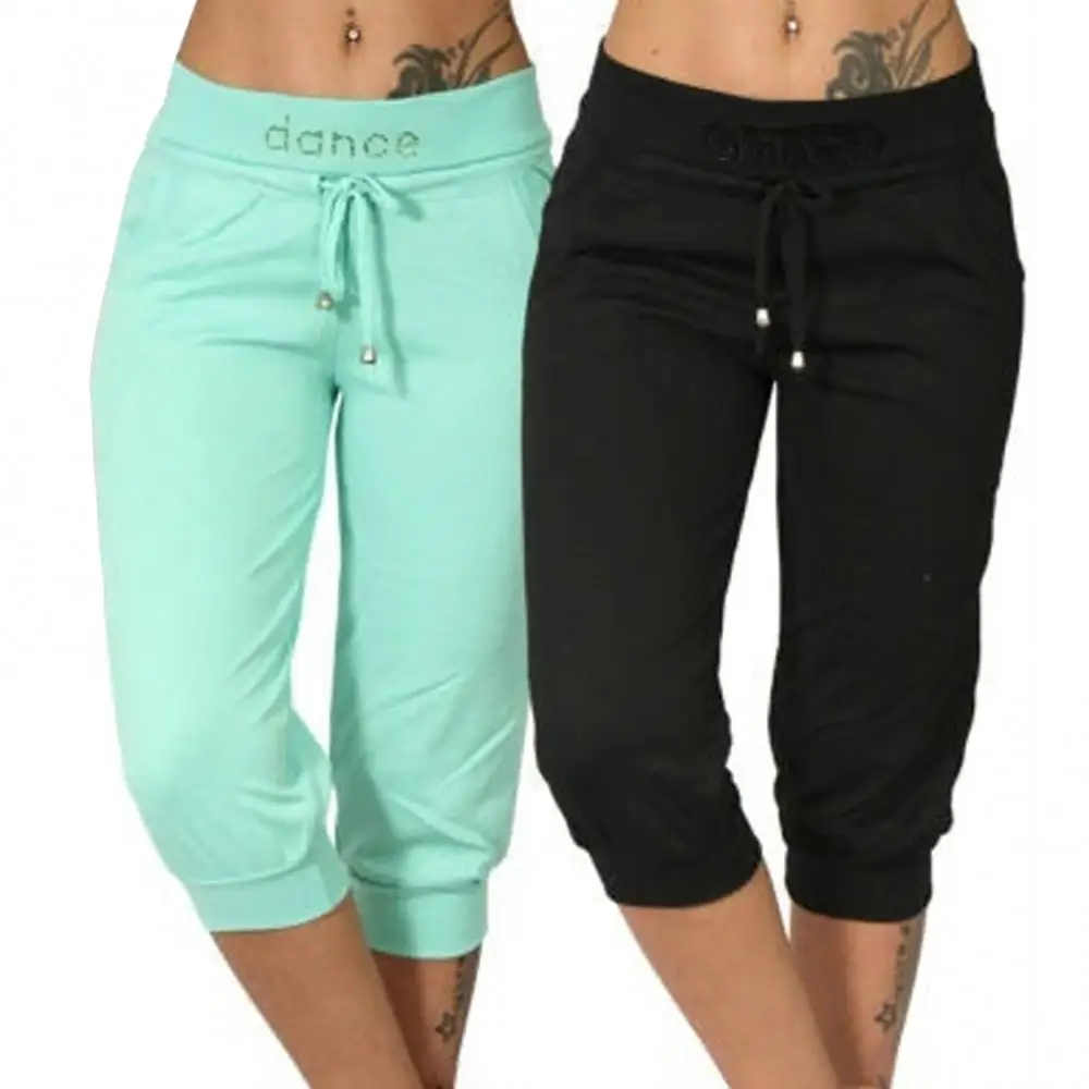 Women Gym Fitness Sweatpants Casual Solid Color Low Rise Drawstring Pockets Sports Pants Shorts Female Joggers Pants