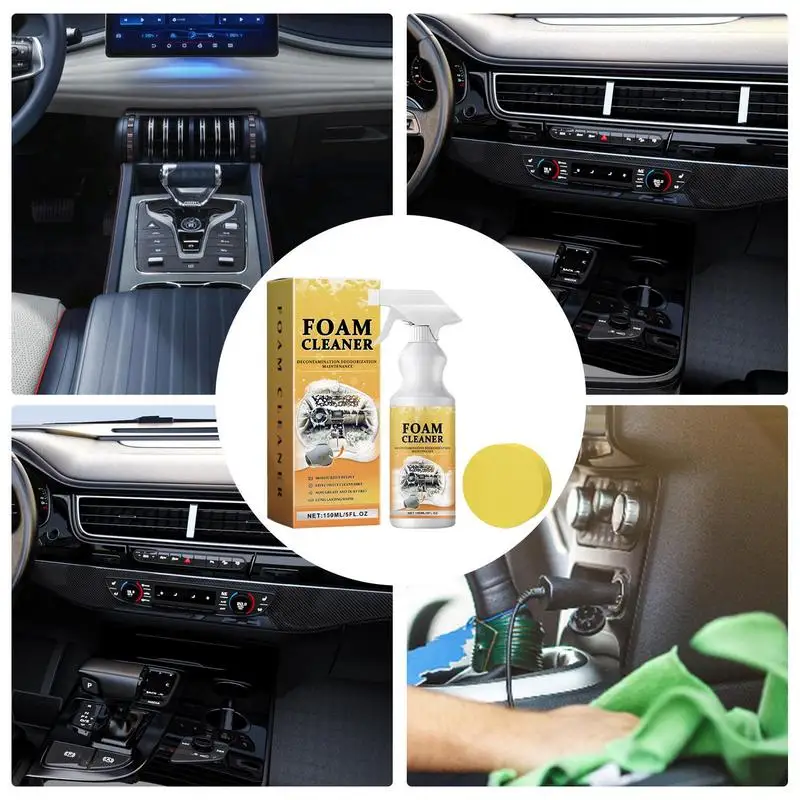 Spray de limpieza para coche, removedor de manchas multiusos, agente de limpieza para coche con esponja, Kit de limpieza para detalles de coche, 150ml