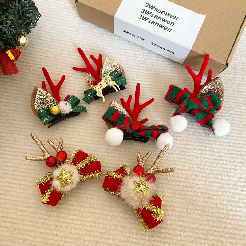 

Christmas Plush Bow Antler Hair Clips Set of Two Clip-On Hair Accessories for Women Perfect Holiday Gift