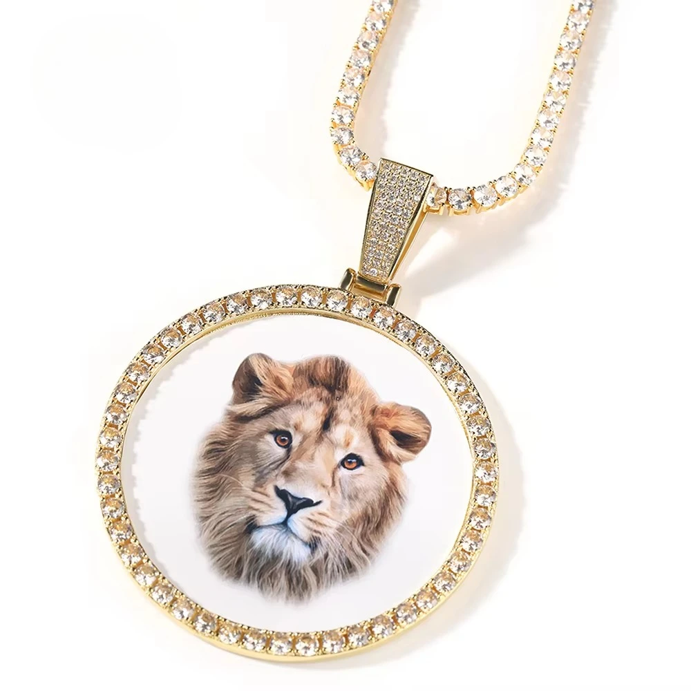 

UWIN 6.8cm round photo pendant zircon round photo pendant custom picture necklace hip hop jewelry