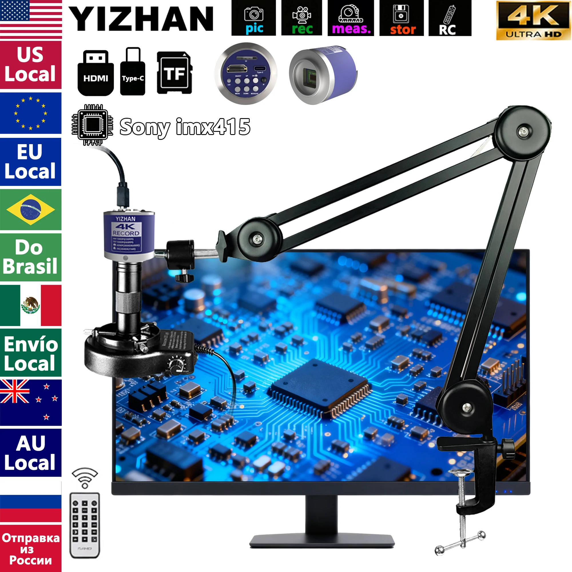 Microscope industriel 4K 48MP avec support amélioré, Microscope vidéo numérique 150X avec Port HDMI USB-C pour la réparation de soudure de PCB, Expédition depuis l'Europe, livraison rapide.