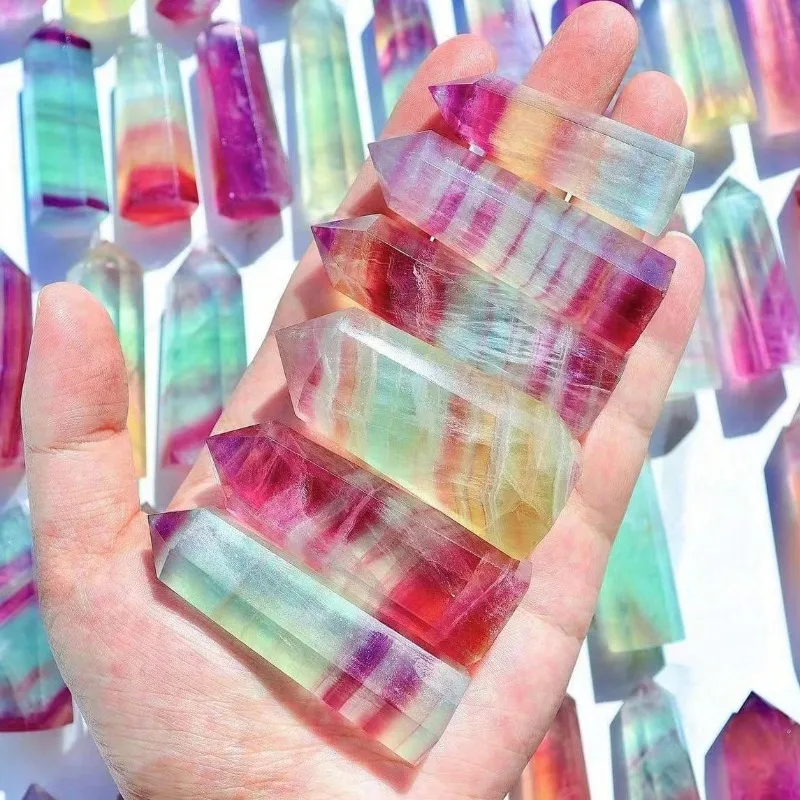 

1PC Natural Crystal Candy Colorful Fluorite Column Thousand-Layer Rainbow Single-Pointed Hexagonal Prism Original Stone