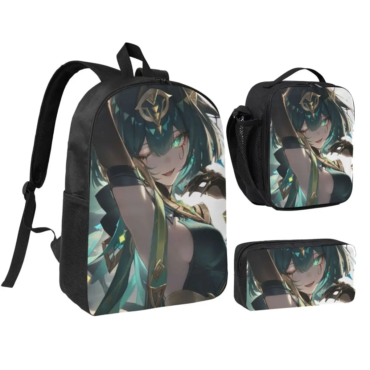 Genshin Impact Nefer Armpit Leak Backpack Boys Girls BookBag School Bag Shoulder Bags 3ps Insulated Lunch Bag Pencil Case