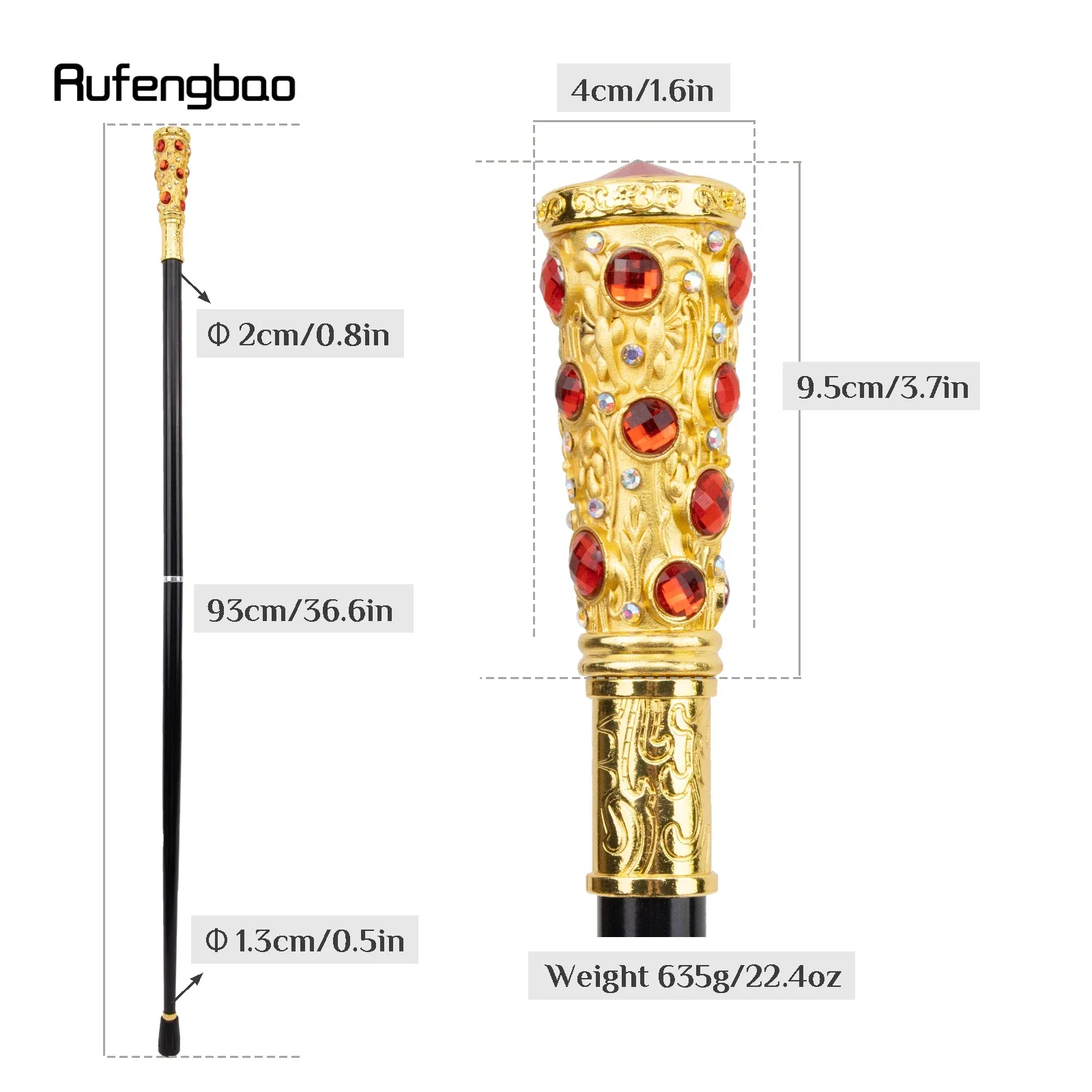 Golden Red Artificial Diamond Walking Cane Fashion Stage Cane Decorative Stick Cane Halloween  Parties, For Cosplay & Party