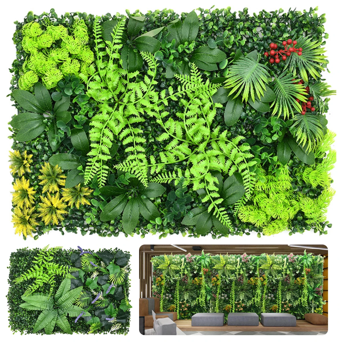 Artificial Plant Wall Reusable Grass Backdrop Wall Panel Plastic Garden Grass Flower Wall Fake Green Plant Hanging Fencing Décor