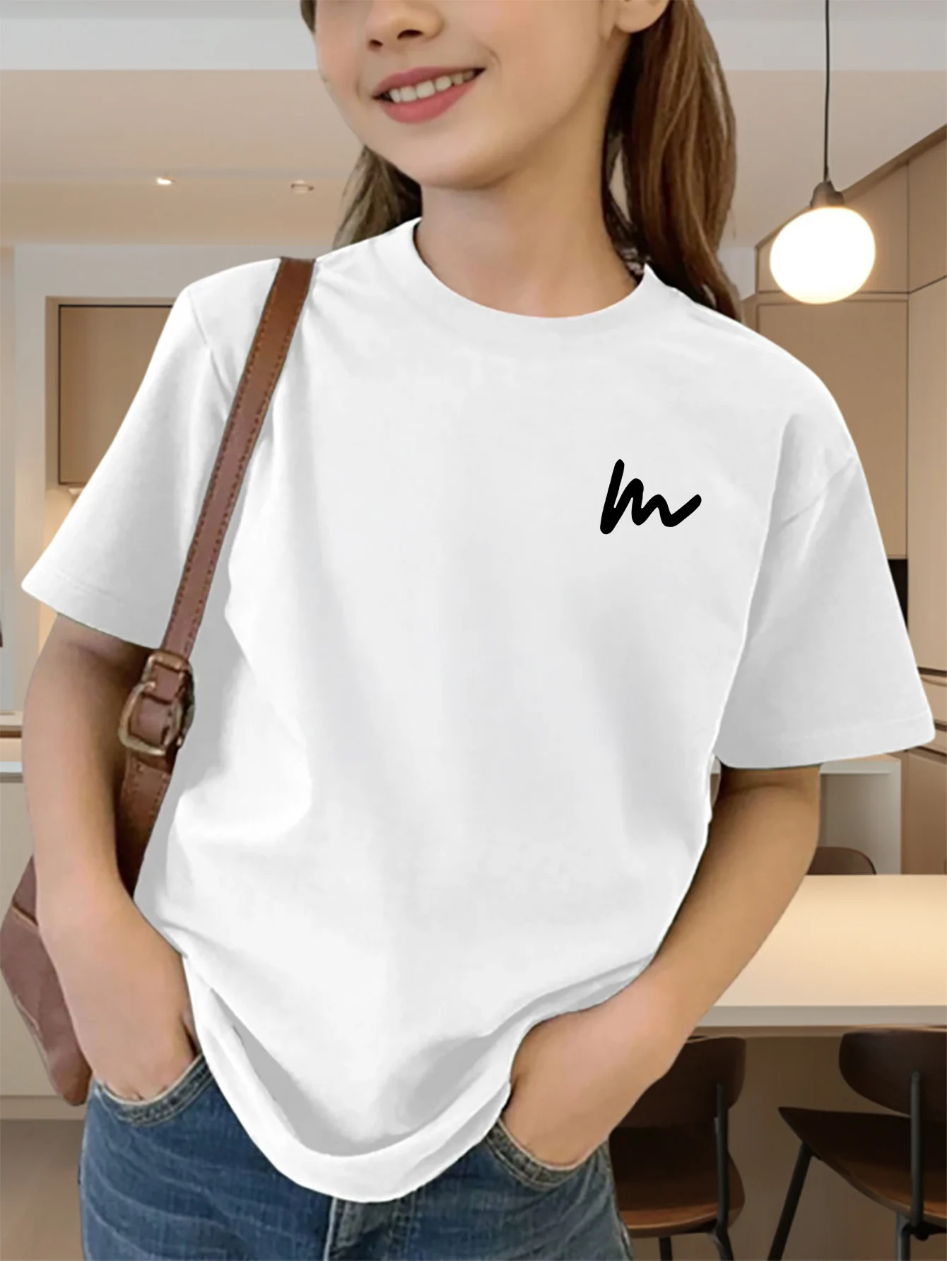 Cute Minimalist Chest Letter H Print Graphic Kids Tee Boys Girls Family Matching Cotton Crew Neck Short Sleeve Soft Summer Tee