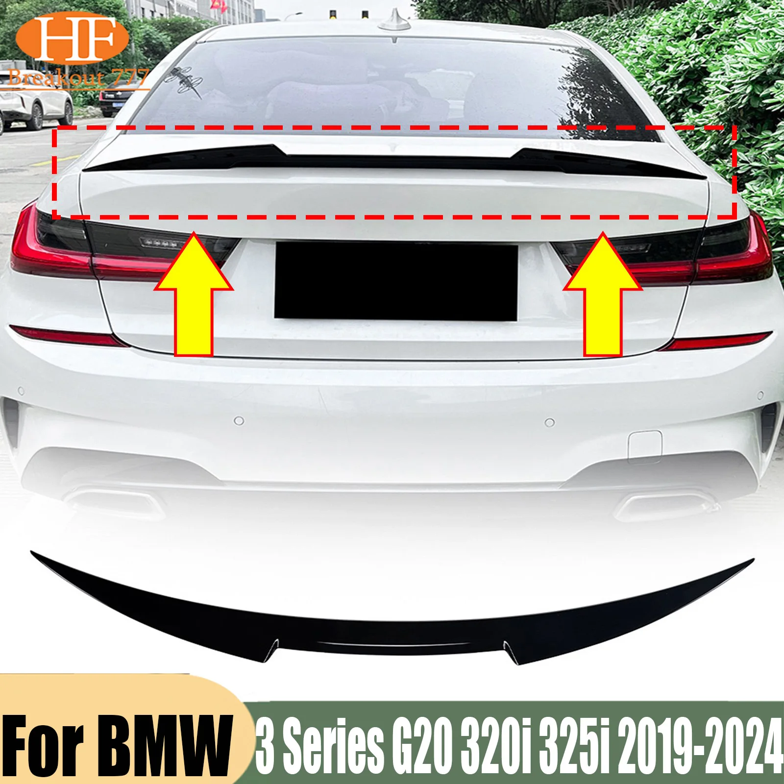 Carbon Fiber Rear Bumper Lip Trunk Spoiler Wing Tail Kit Gloss Black For BMW 3 Series G20 320i 325i 2019-2024