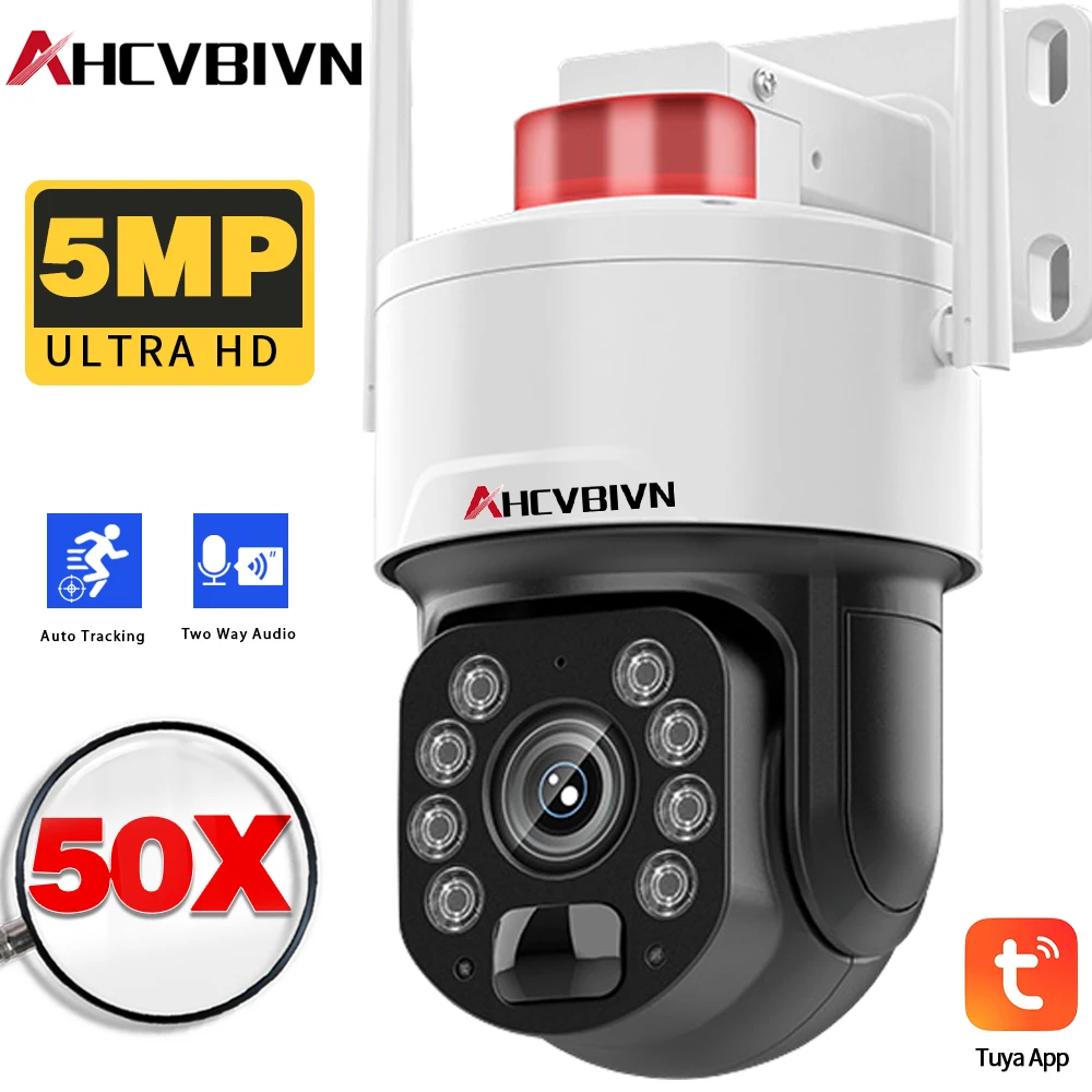 

50X Optical Zoom Outdoor Security Camera - 5MP, Human Detection, 150-200M Night Vision, 2-Way Audio, WiFi, IP66, Tuya Smart App