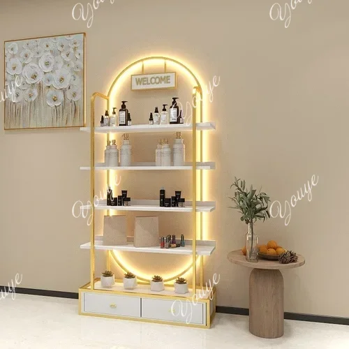 Display Cabinet Beauty Salon Product Cabinet Display Rack Skin Care Products Display Rack Barber Shop with Light