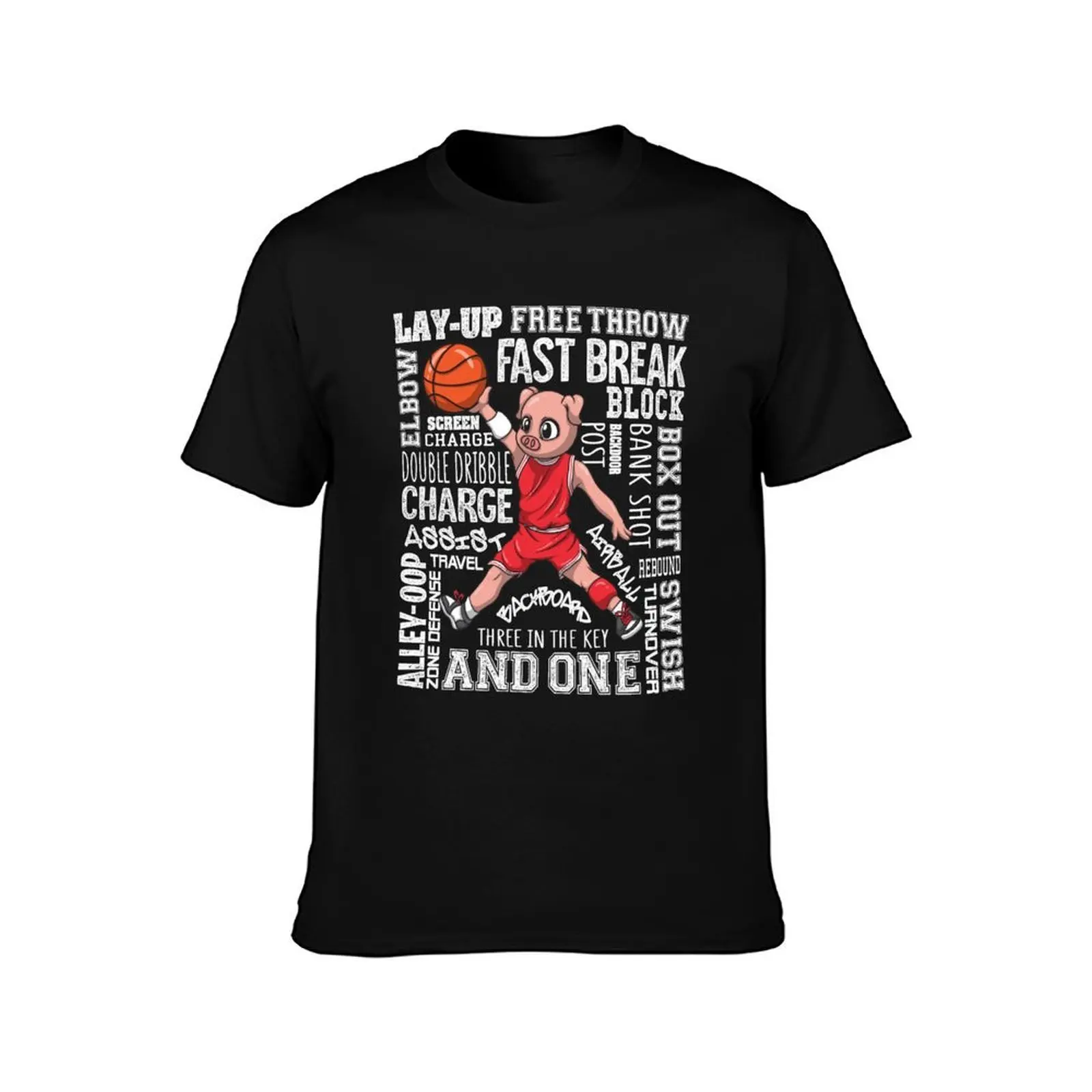 Funny Anime Animal Furries Dunk Basketball Cute Pig T-Shirt Casual Loose Short Sleeve Tee for Men