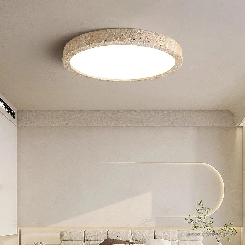 Yellow Cave Stone LED Ceiling Lights Corridor Living Room Nordic Modern Wabi Sabi Natural Yellow Travertine Ceiling Lamp Plafon