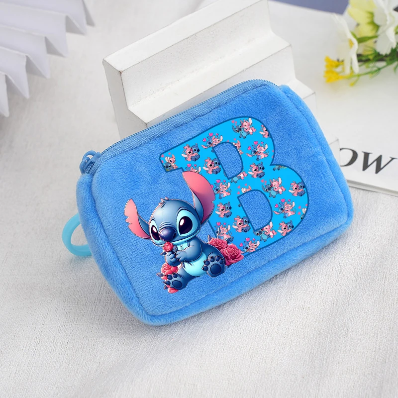 Stitch Disney Plush Coin Purse Boys Girls Cartoon Portable Wallet Cute Kawaii Alphabet Print ID Card Storage Bag Birthday Gifts