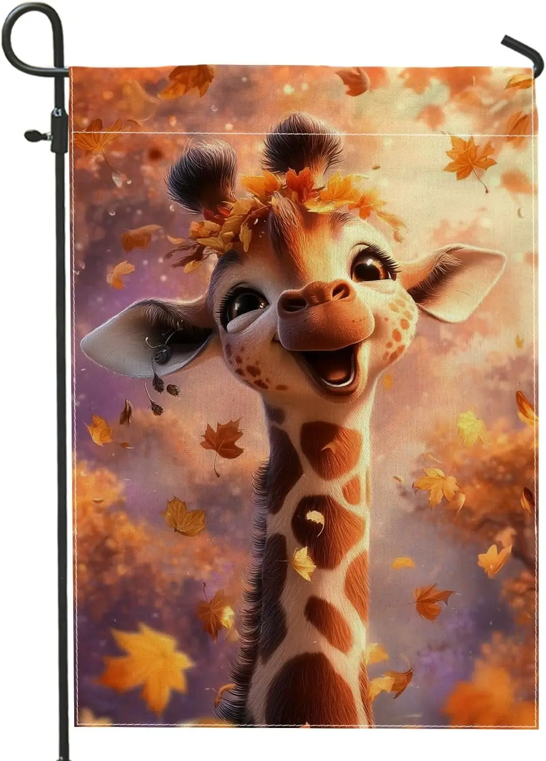 Autumn Fall Giraffe Garden Flag, Cute Cartoon Animal Leaves Outdoor Decor, Double Sided Yard Banner for Thanksgiving Home De UUX