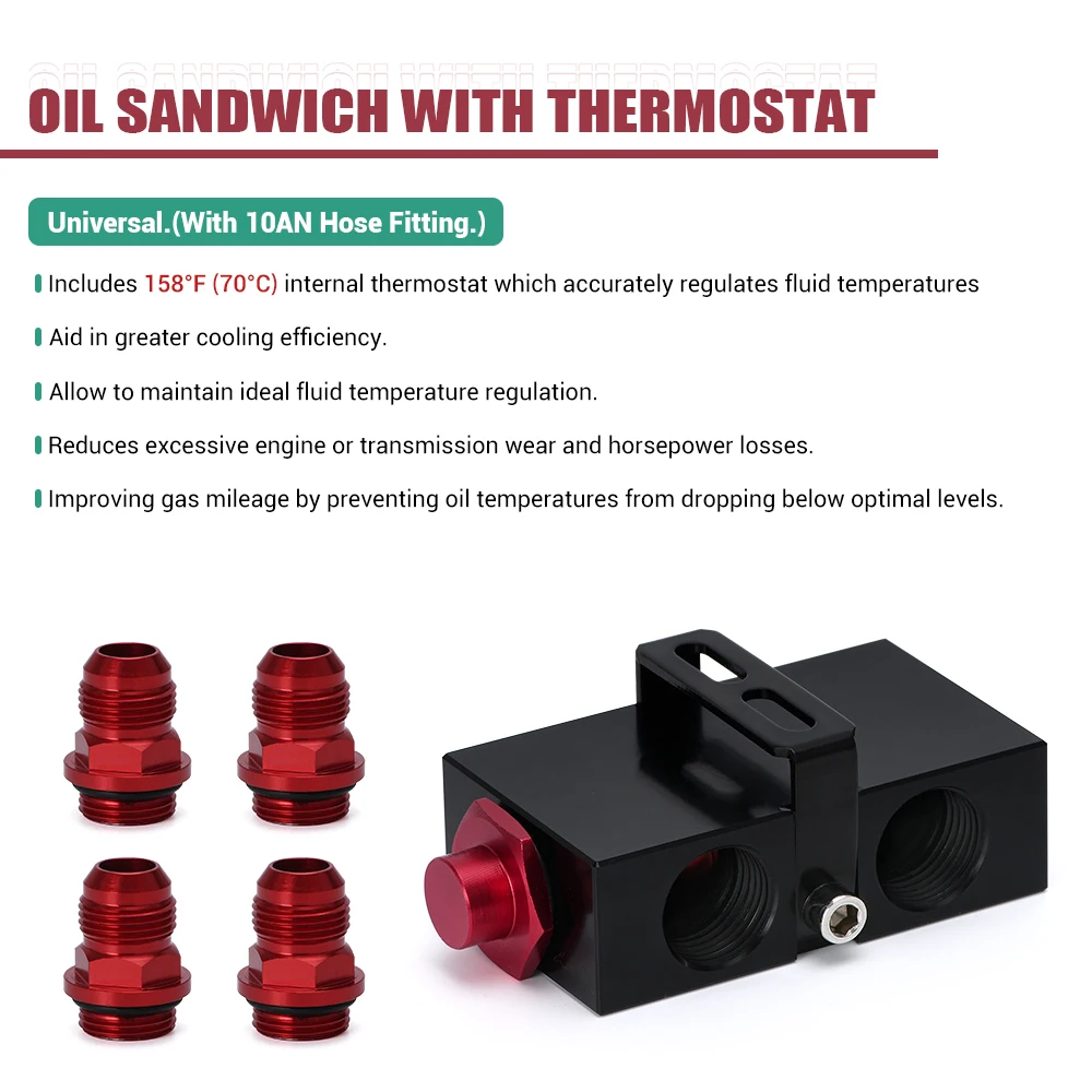 Oil Sandwich With Thermostat Oil Filter Sandwich Adaptor With In- Line Oil Thermostat AN10 Fitting Adapter