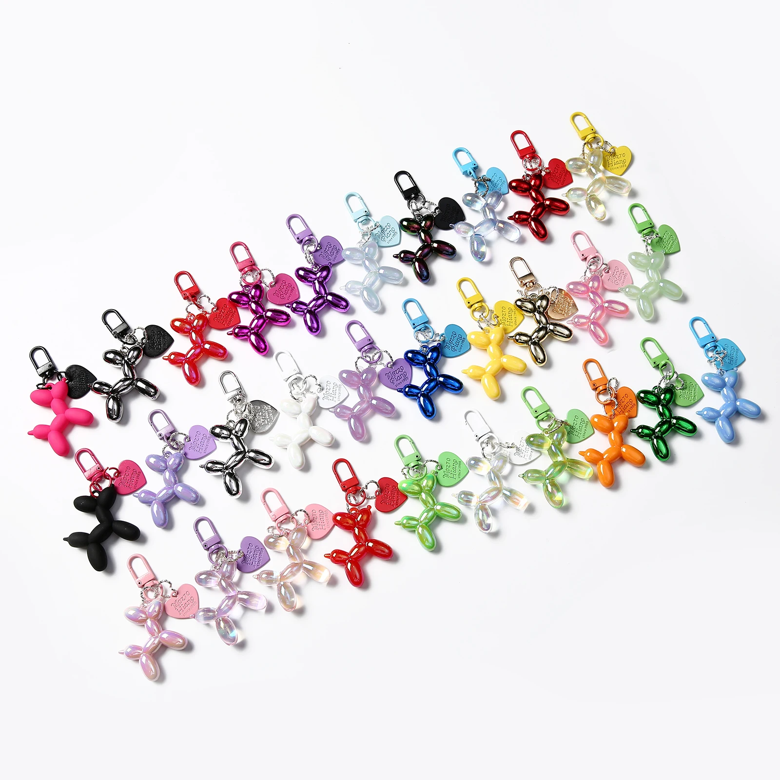 1/2/5/10/20 pcs Multi-Color Balloon Dog Keychain with Heart Tag Resin Charm for Backpack/Purse/Car Key Decoration Accessory