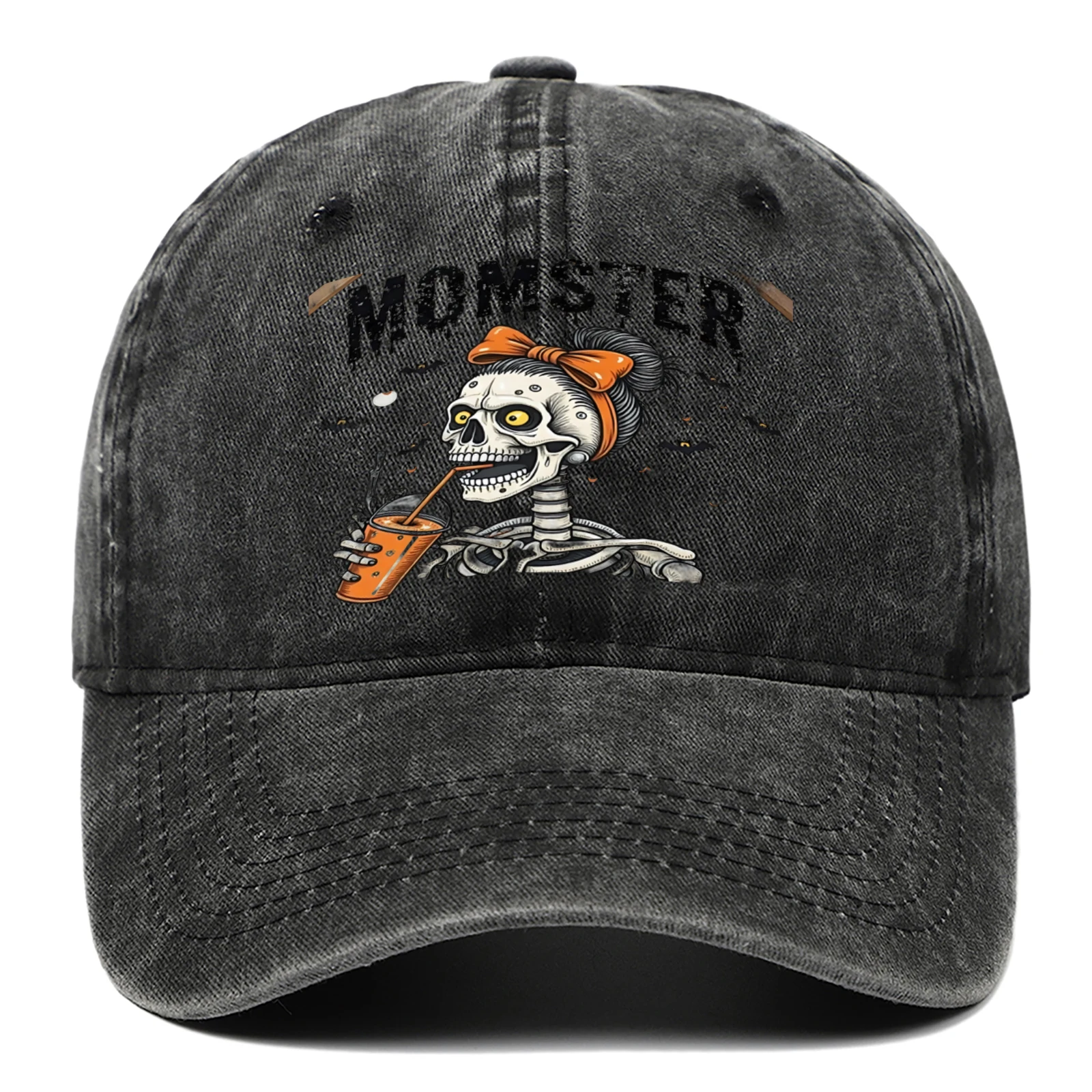 Halloween-Skelett-Baseballmütze, Herren- und Damenmütze mit Alphabet-Muster, verstellbar, geeignet für Outdoor-Sportarten, Sonnenschutz