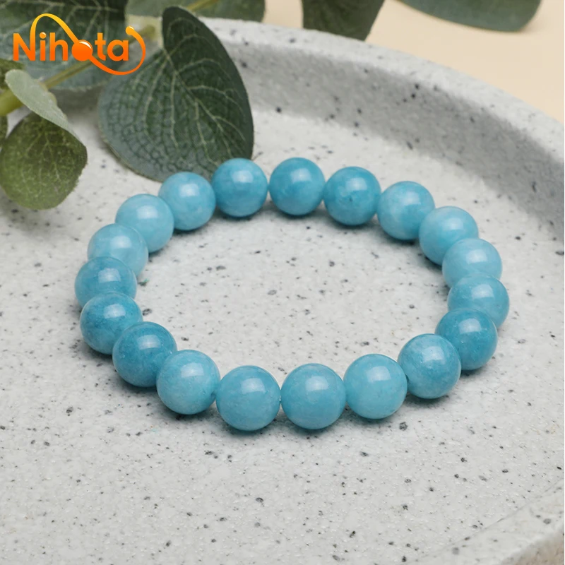 Dark Blue Chalcedony Bracelets Made of Natural Stone Health Protection Women Soul Bohemia Style Elastic Bangle 6/8/10/12mm