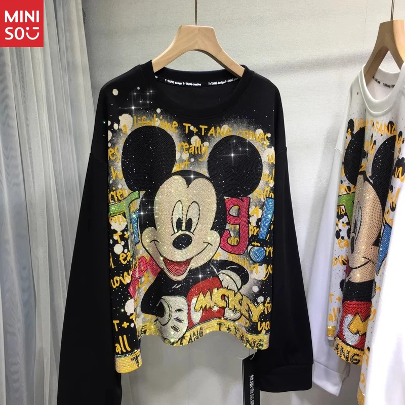 

Disney Women's Crystal-Embellished Mickey Sweatshirt: Sparkling Loose-Fit Top for Daily Chic