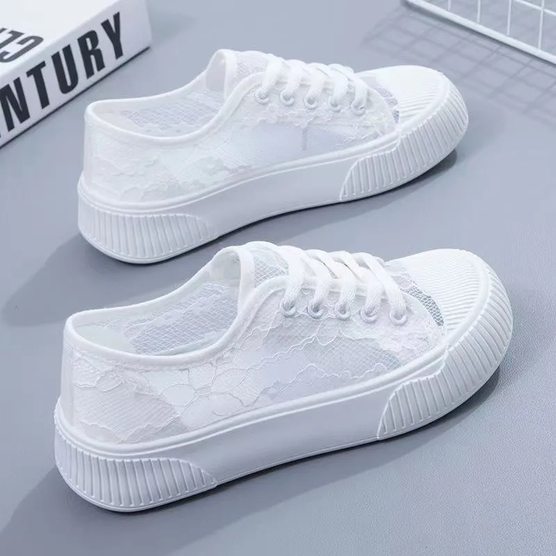 Summer Women Lace Casual Shoes Woman Breathable Mesh Sneakers Flats Platform Floral Loafers Comfort Shallow Walking Black Shoes
