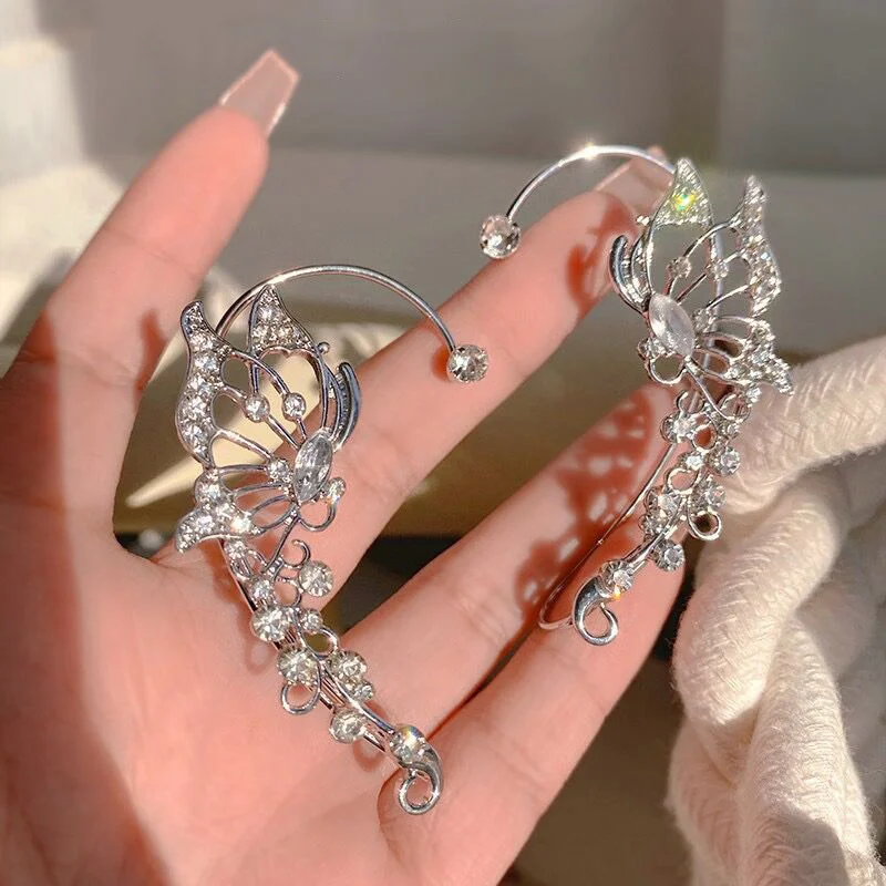 Fashion Zircon Butterfly Ear Clips Sparkling Rhinestone Ear Cuff Clips Earrings Without Piercing For Women Wedding Jewelry Gifts