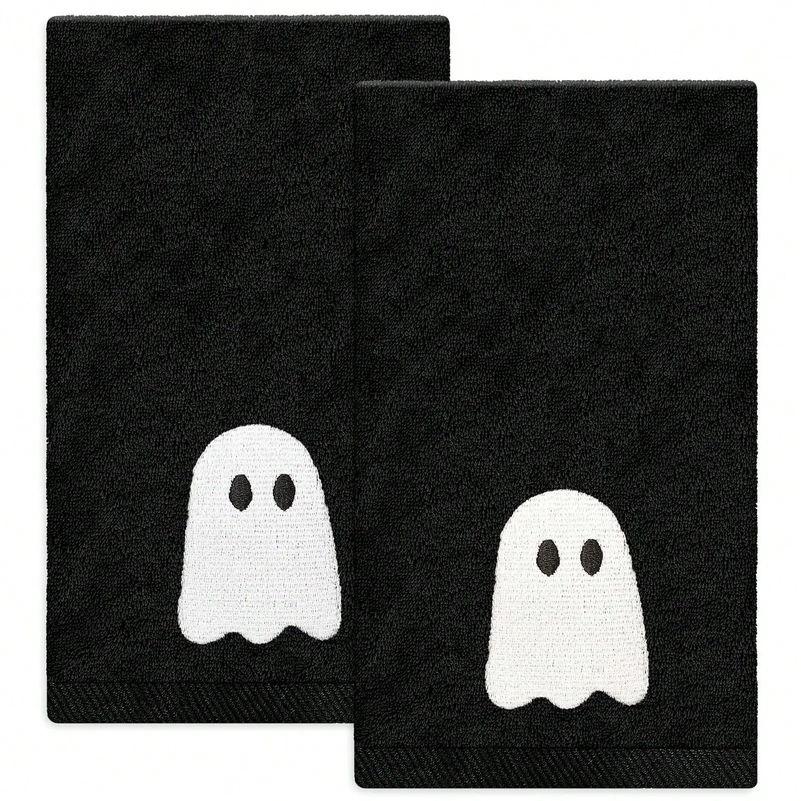 2 Pack Halloween Hand Towels Embroidered Black White Ghost Cotton Dish Towel For Bathroom Hand Drying Kitchen Cleaning Towel Gift Set, 29.5 X 13.7 Inch sf260513154603637701956