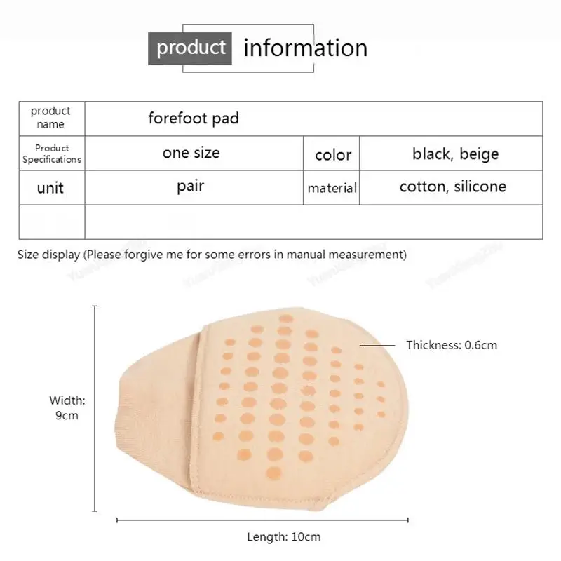 New Forefoot Pads Cotton Insoles Comfortable Shoe Pad Pain Relief Silicone Non-slip Shoe Insole for Women Foot Care Products