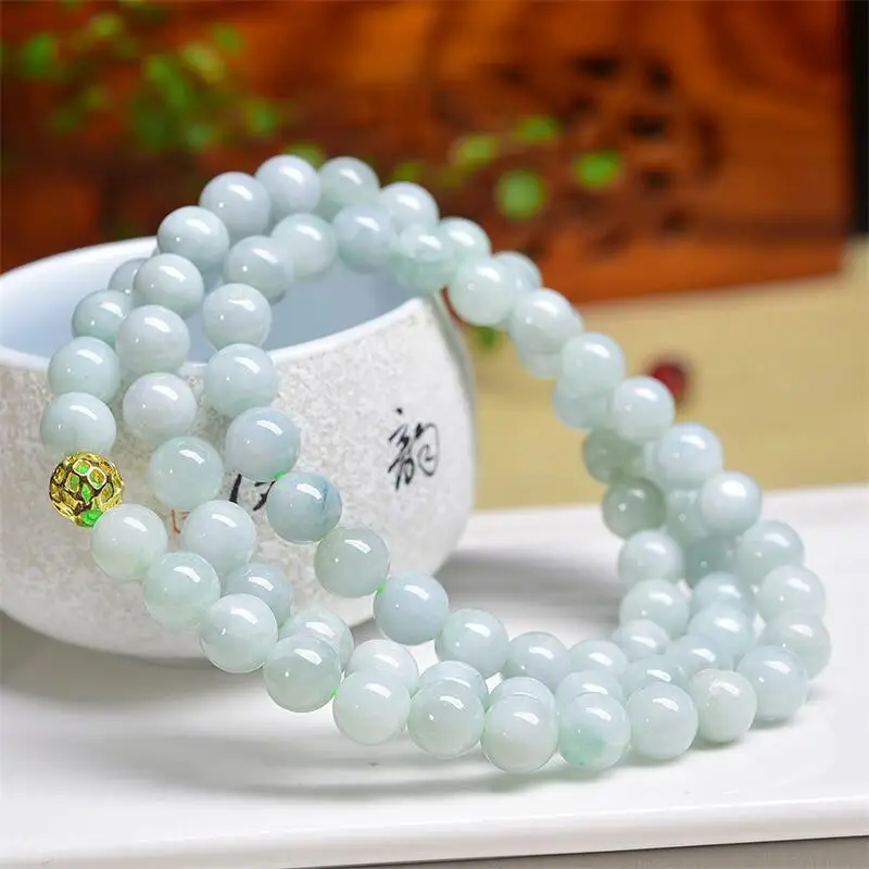 

8MM Natural Jadeite Triple Circle Bracelet Handmade Crystal Jewelry Stretch Children Birthday Gift 1pcs
