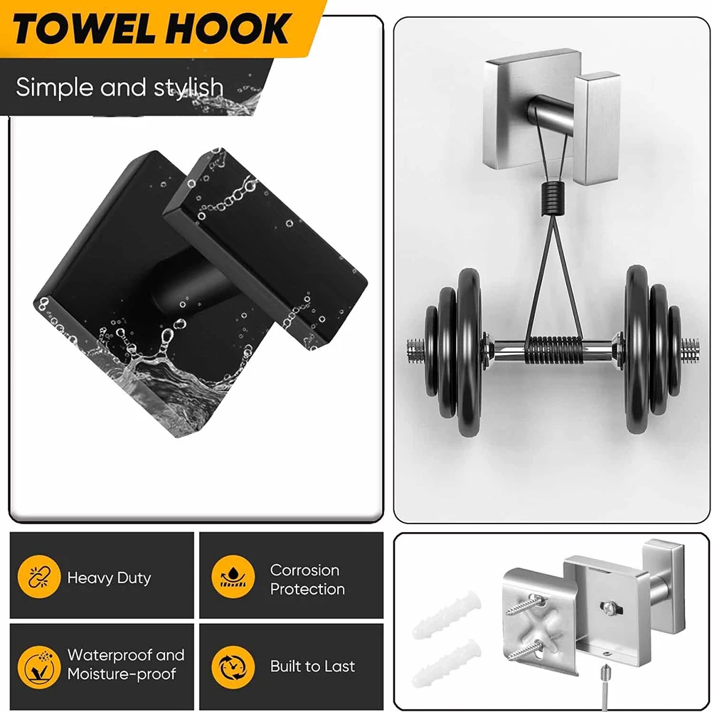 2 Pcs Stainless Steel Hook Metal Coat Hanger Bracket For Bathroom BathTowel Wall Mount Hardware Home Improvement Tool