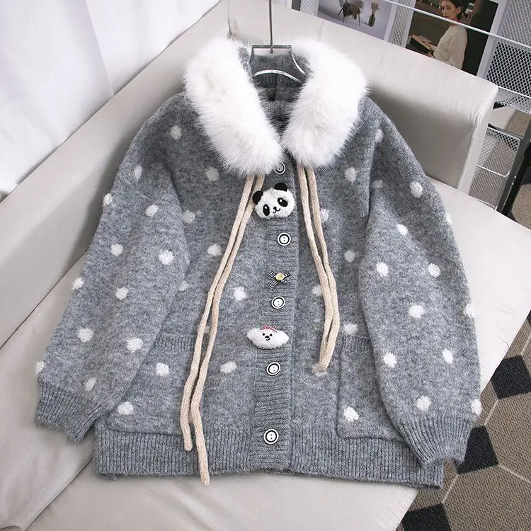 

Японский новый осенне-зимний свитер с капюшоном и милой пандой, свободный кардиган, вязаная куртка