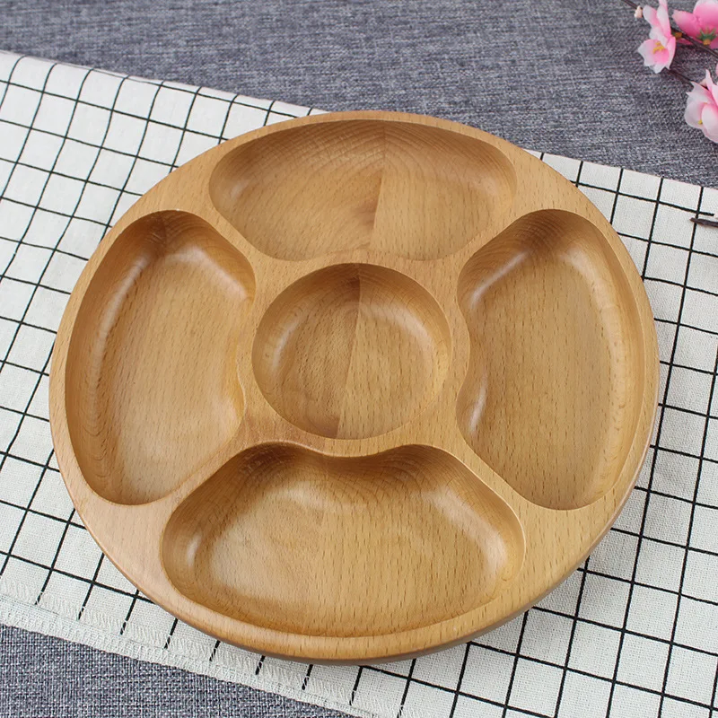 

5 Section Premium Wooden Serving Tray Food Tray Snack Serving Plate Friendly Beech Wood Rubberwood Degree Rotating Party Tray