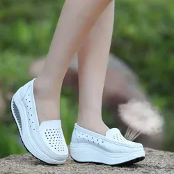 New Nurse Shoes For Ladies Platform Bottom Leather Zapatos Casual Slope heel Anti-Slip Footwear for Adult Wholesale