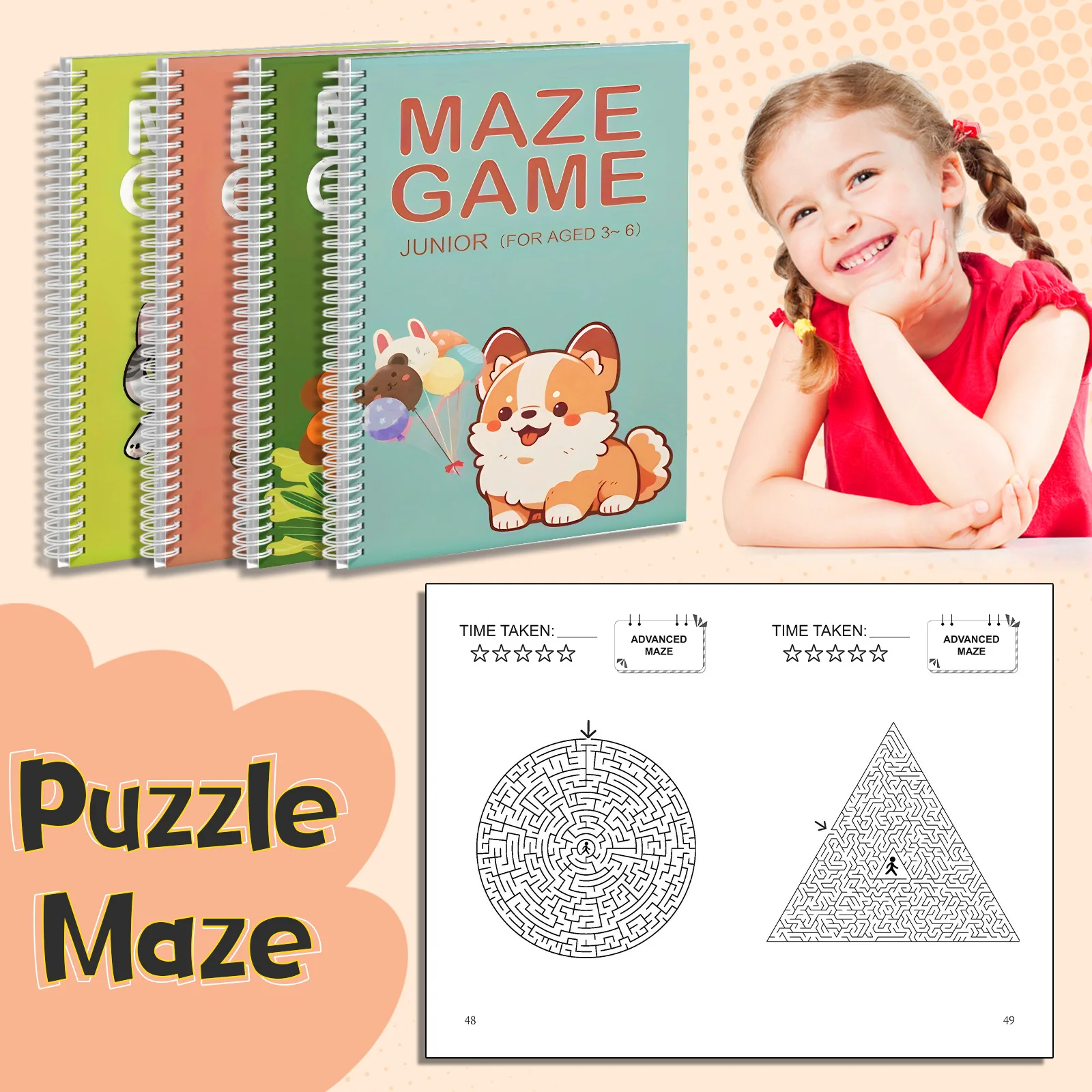 Maze Game Books for Kids – Junior, Intermediate, Advanced & Challenge Labyrinth Puzzle Set