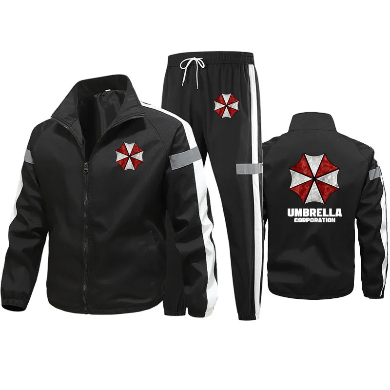 Outdoor Men\'s sportswear set (Jacket + Sweatpants) umbrella corporation print Zip-up Tracksuit Branded men\'s sweatshirt set