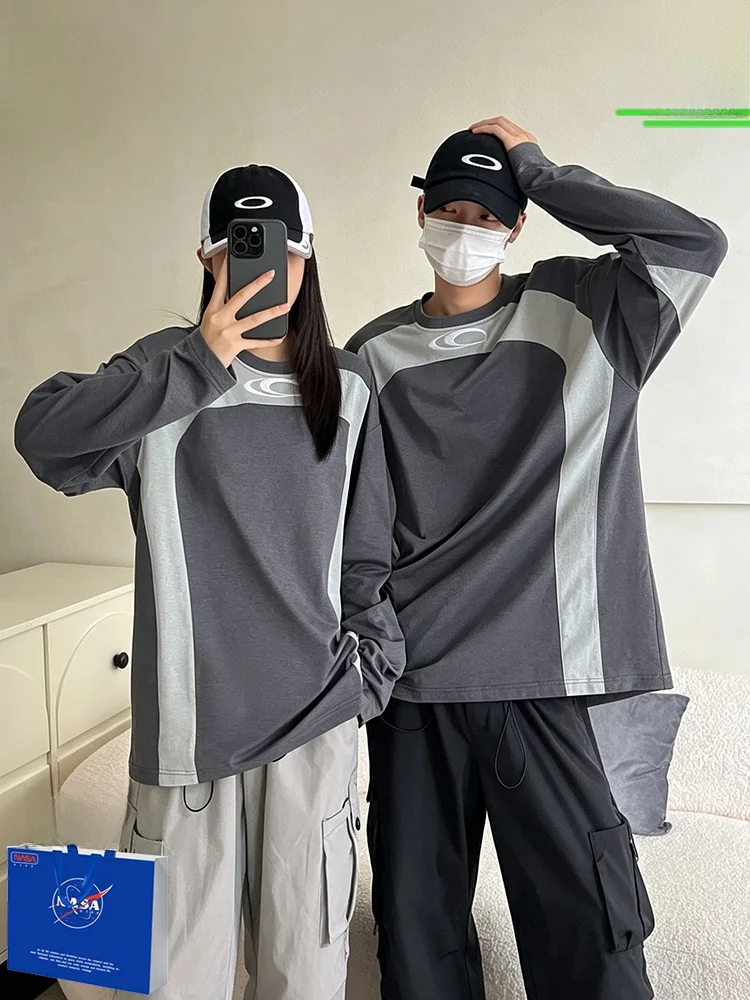 Roupas de Casal Modernas 2026: Nova Coleção Primavera Outono - Camiseta de Manga Longa Exclusiva Unissex Estilo Casual Confor...