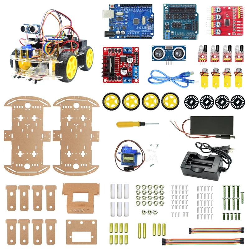 4WD Smart Robot Car Chassis Kit with Ultrasonic Avoidance Tracking for Arduino DIY Complete Kit