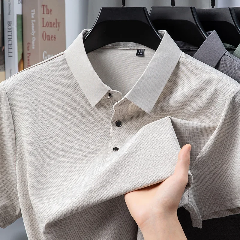 Workplace Essential Mens Plain Polo Short Sleeve Wrinkle Proof Fabric Daily Errands And Evening Casual Stroll Tops