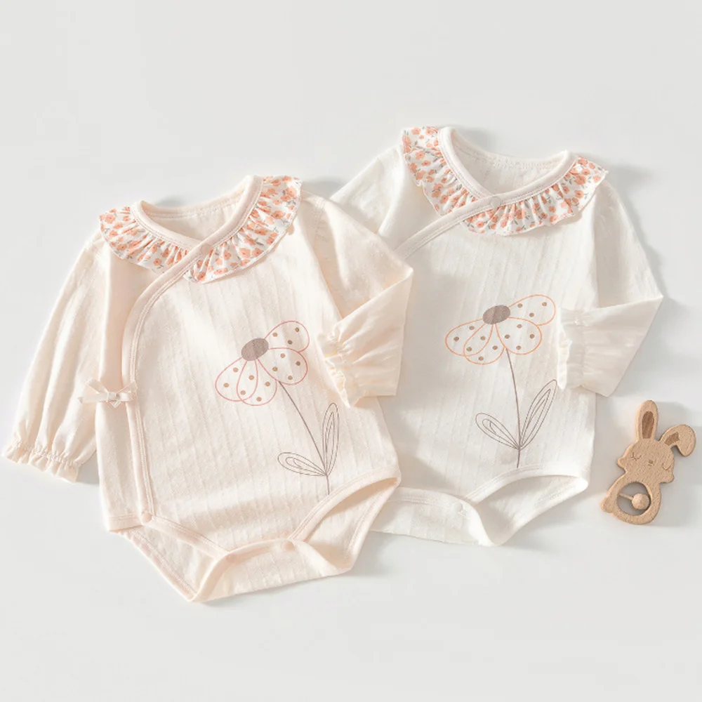 Newborn Baby Girl Long Sleeve Bodysuit Cotton Summer Infant Romper Breathable Snap Closure Baby Clothes