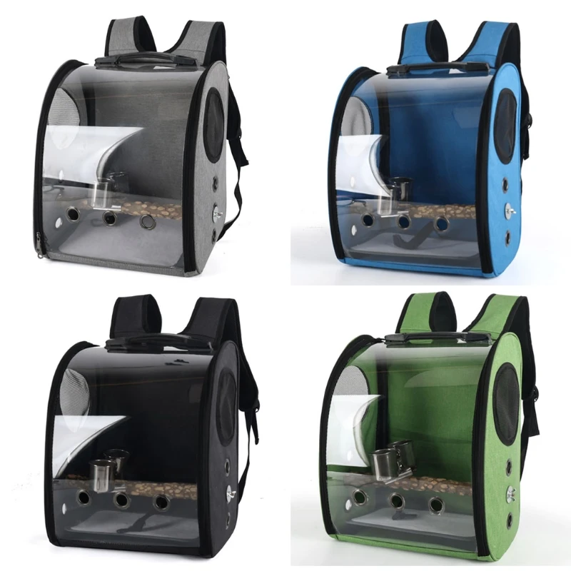 Zaino per pappagalli borsa per trasportini zaino per uccelli da compagnia gabbia da viaggio trasparente con supporto tazza per trespolo per viaggi