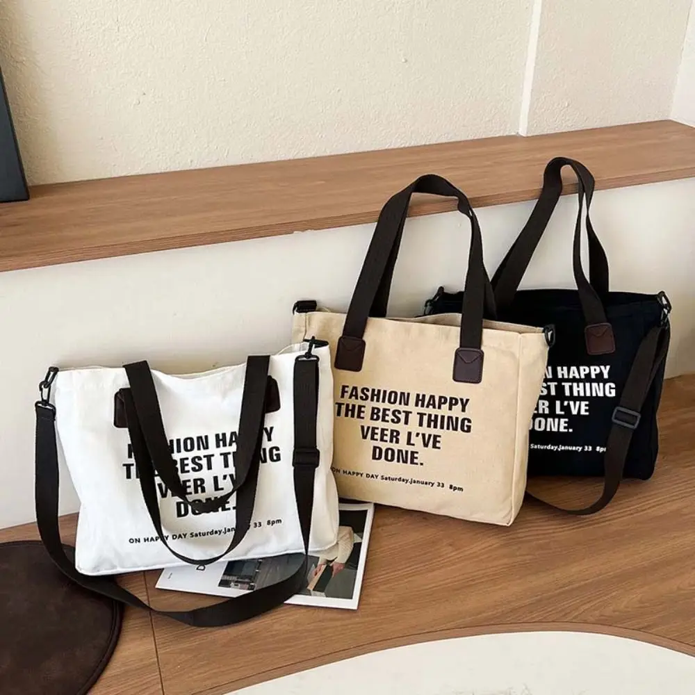 

Холщовая сумка через плечо с буквенным принтом, повседневная женская сумка-тоут с несколькими карманами, мягкая универсальная холщовая сумка большой вместимости для женщин и мужчин